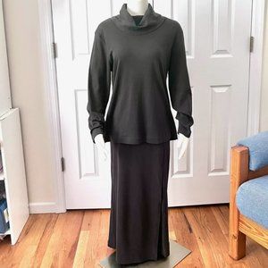 Vintage 1980's Liz Claiborne Dresses 2 Piece Black Cowl Neck Top & Skirt (L) EUC